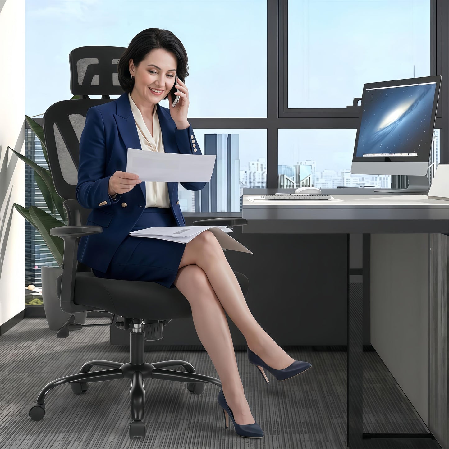 Executive Office Chair, Ergonomic High Back Mesh Desk Chair with Adjustable Height & Armrests, Lumbar Support Swivel Task Chair, 350LBS Executive Computer Chair for Home Office Study Meeting
