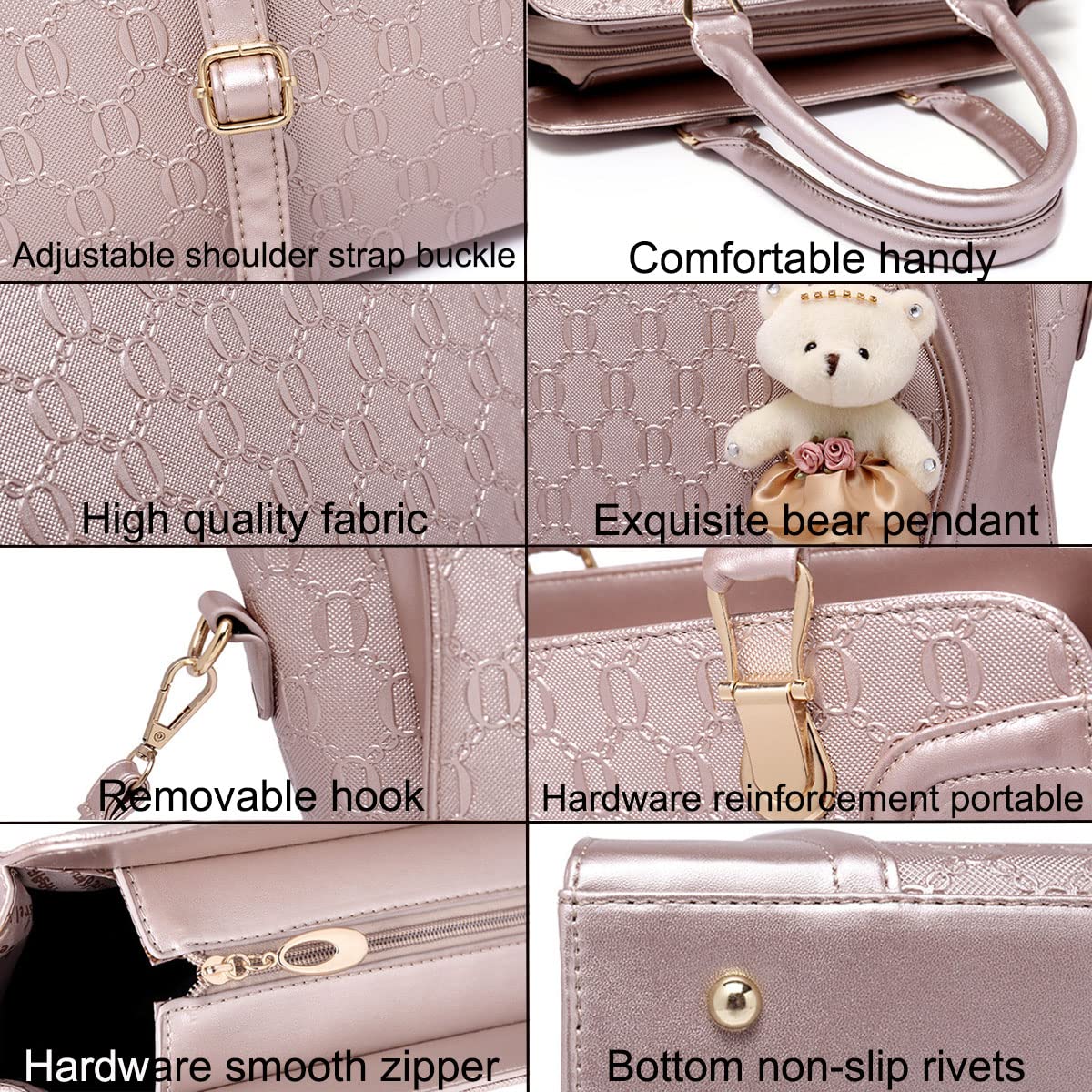 YOUNXSL Women's Fashion Handbags Tote Bags Shoulder Bag Top Handle Satchel Purse Set 4pcs Grey