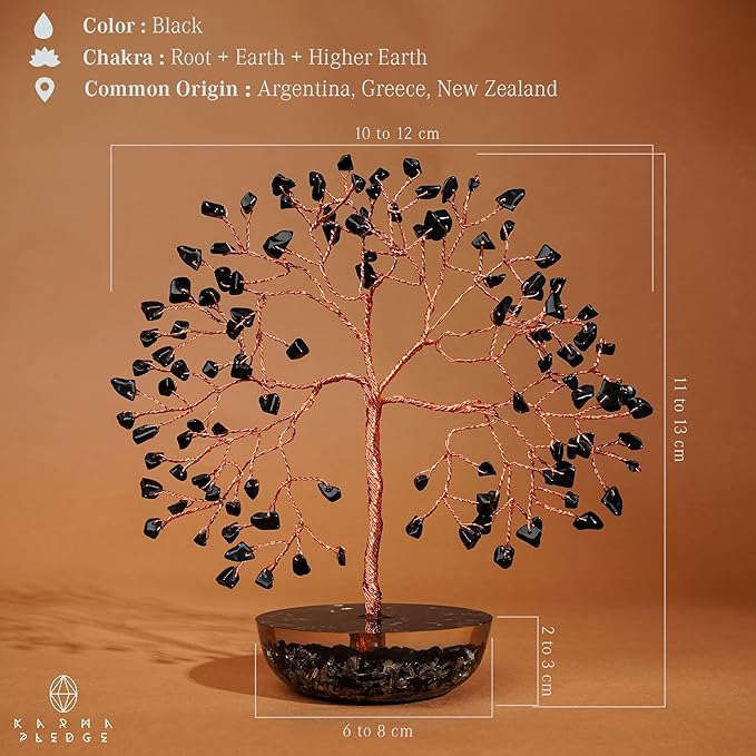 7 Chakra Black Obsidian Crystal Tree of Life Positive Energy & Good Luck, Money, Feng Shui Decor, Home and Office Desk Decoration, Spiritual Gifts for Women, for Dad