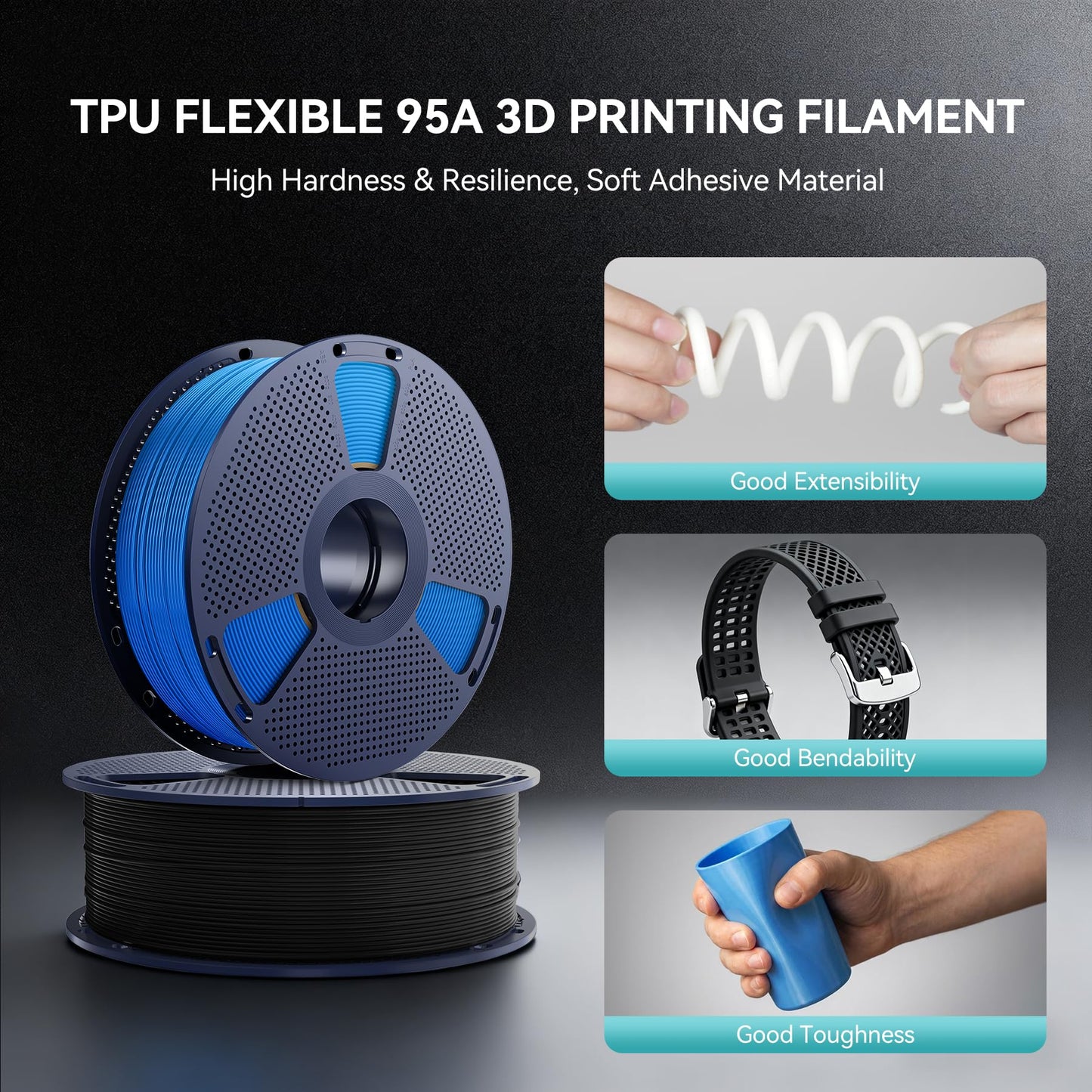 SUNLU TPU Filament 1.75mm, 95A Flexible 3D Printer Filament, Soft TPU 1kg Spool (2.2 lbs), Dimensional Accuracy +/- 0.03mm, Fit Most FDM Printer (Black+White 2-Pack)