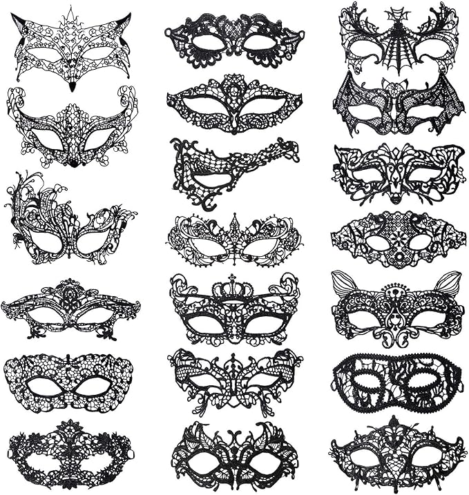 20 Pieces Lace Mask Masquerade Venetian Eyemask Halloween Sexy Woman Lace Mask for Halloween Masquerade Carnival Party Cos...