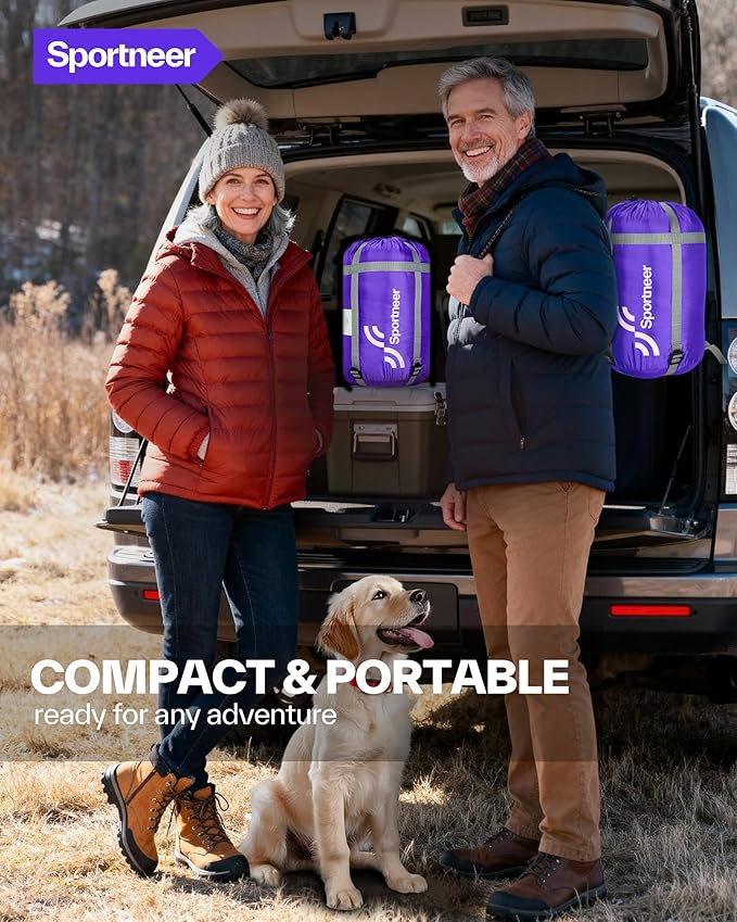 Sportneer 0 Degree Wearable Sleeping Bag for Adults & Kids – Walkable with Arm Zippers, Waterproof & Warm, Compact for Camping, Stadiums, Travel, Backpacking & Car Use