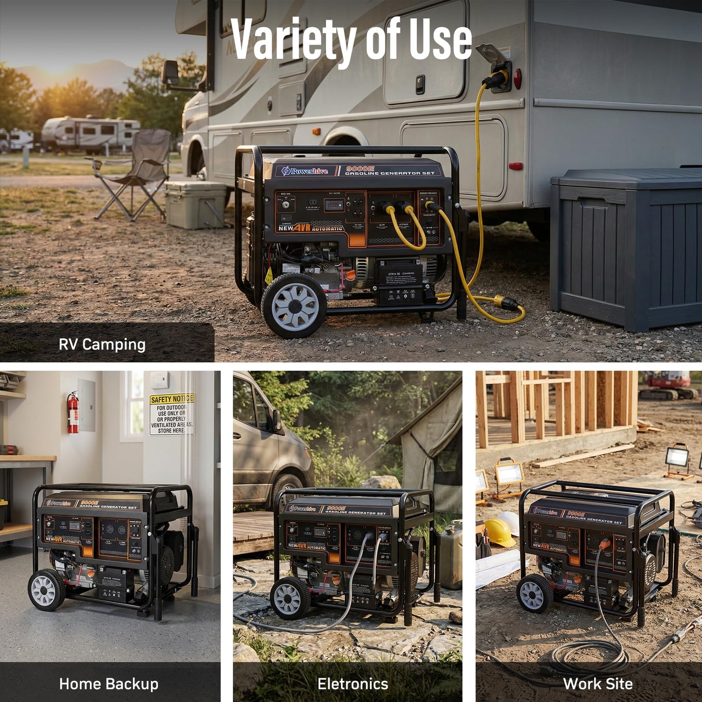 Powerhive 7500 Watt Generator, Remote Electric Start Gas Powered, Transfer Switch Ready with Wheel Kit, CO Sensor
