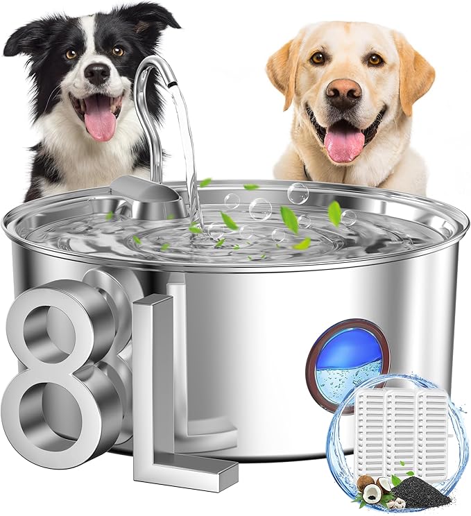 subteenmate Dog Water Fountain for Large Dogs- 270oz/8L Stainless Steel Dog Water Bowl Dispenser Automatic Pet Water Fount...