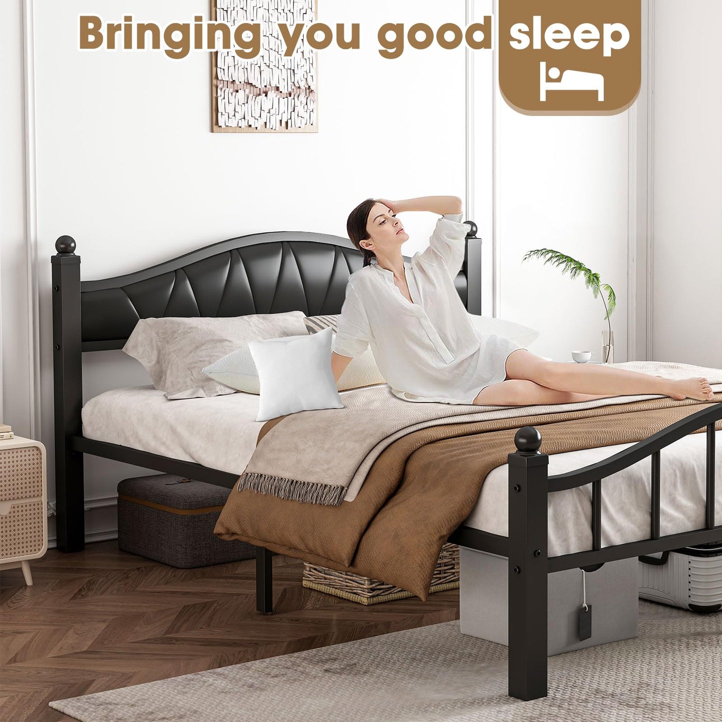 Bed Frames Queen Size with Headboard, Noise-Free Design Heavy Duty 1500lbs Support Tool-Free in 20 Min, No Box Spring Needed 12" Under Storage