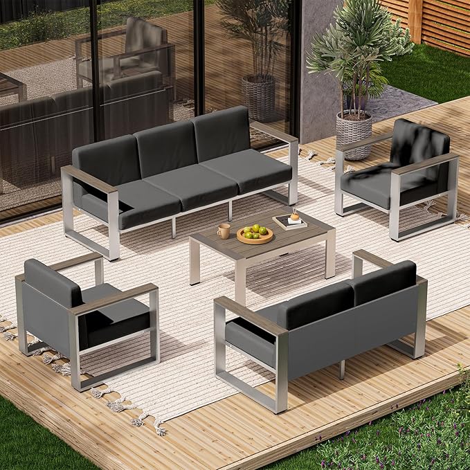 ComfCove Outdoor Aluminum Loveseat, Modern Patio Patio Furniture with Wide Seat and Thick Cushions, All-Weather Oversized Couch for Deck, Porch