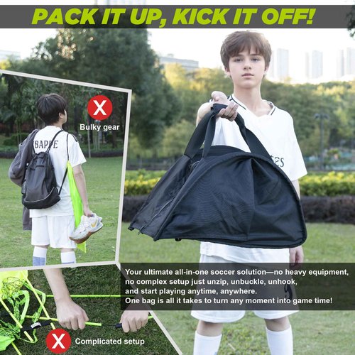 Pop Up Soccer Goal Net, Handbag Transforms into Soccer Goal Portable Practice Soccer Training Nets for Backyard Park Outdoor