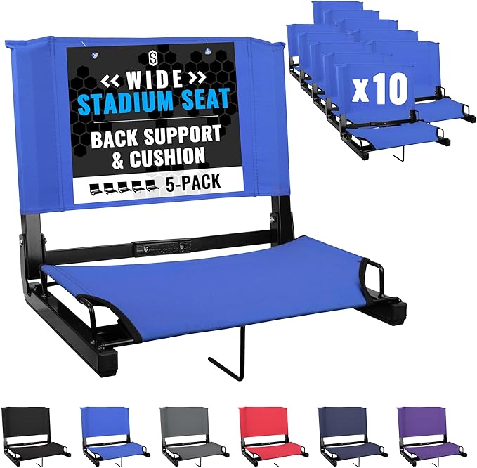 Sports Unlimited - Bleacher Chairs with Back and Cushion - Stadium Seats with Back Support Wide and Regular, Stadium Chair