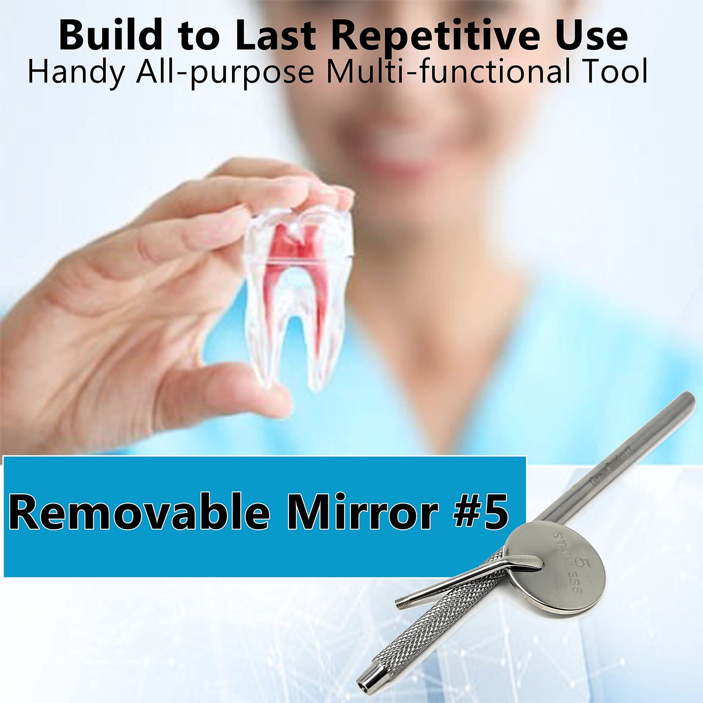 Dental Mouth Teeth Inspection Mirror #5 with Stainless Handle, Cone Socket, Total Length 6.5"