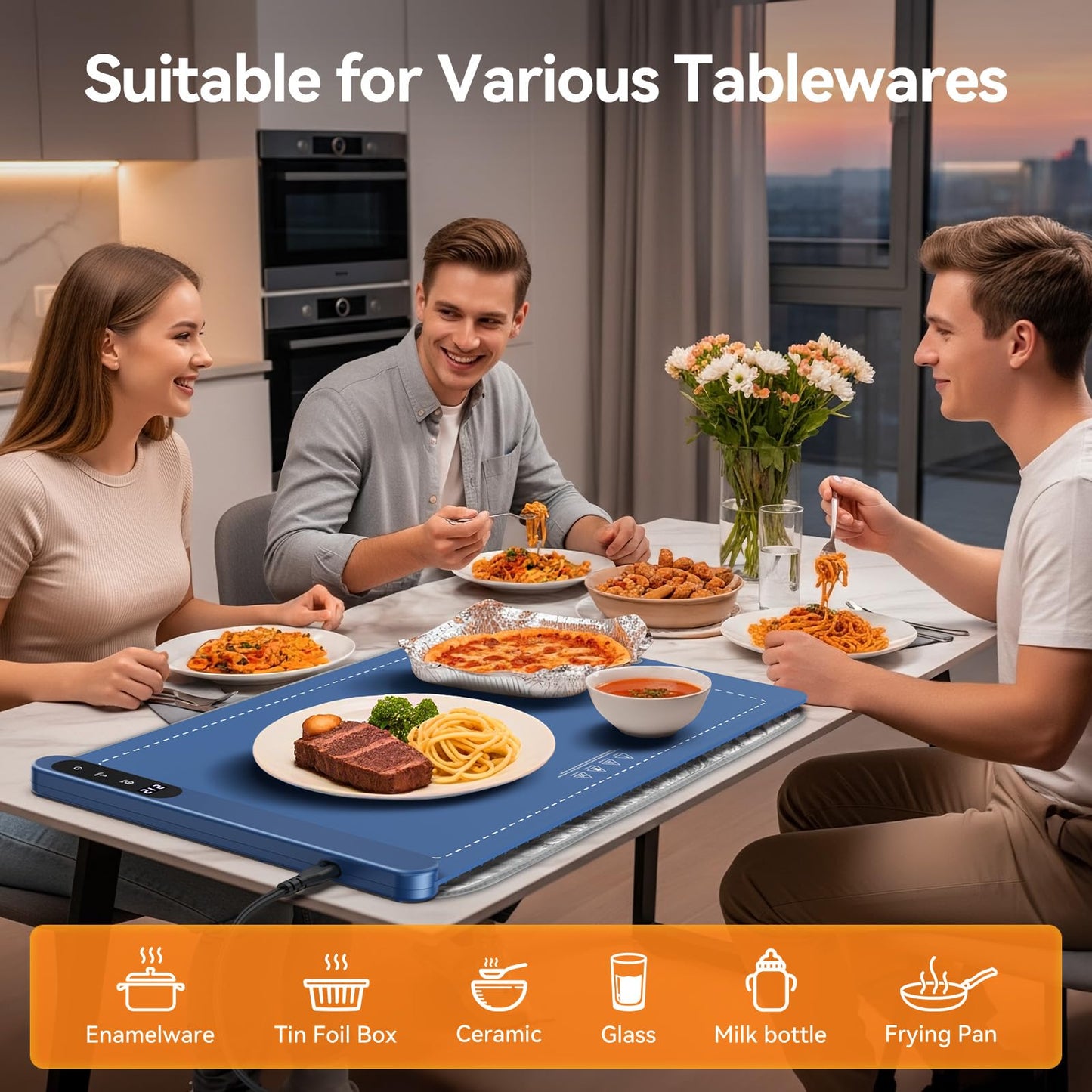 Warming Mat for Food - Rapid Full Surface Food Warming Mat, 6 Temp Settings, 6 H Timer Electric Warming Tray, Rollable Portable Warming Mat, Ideal for Parties, Buffets, Gatherings, 24x14 inch