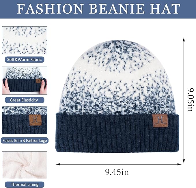 Womens Winter Knit Beanie Hats and Touchscreen Gloves Long Scarf Set with Warm Fleece Lined Skull Caps Scarves for Women