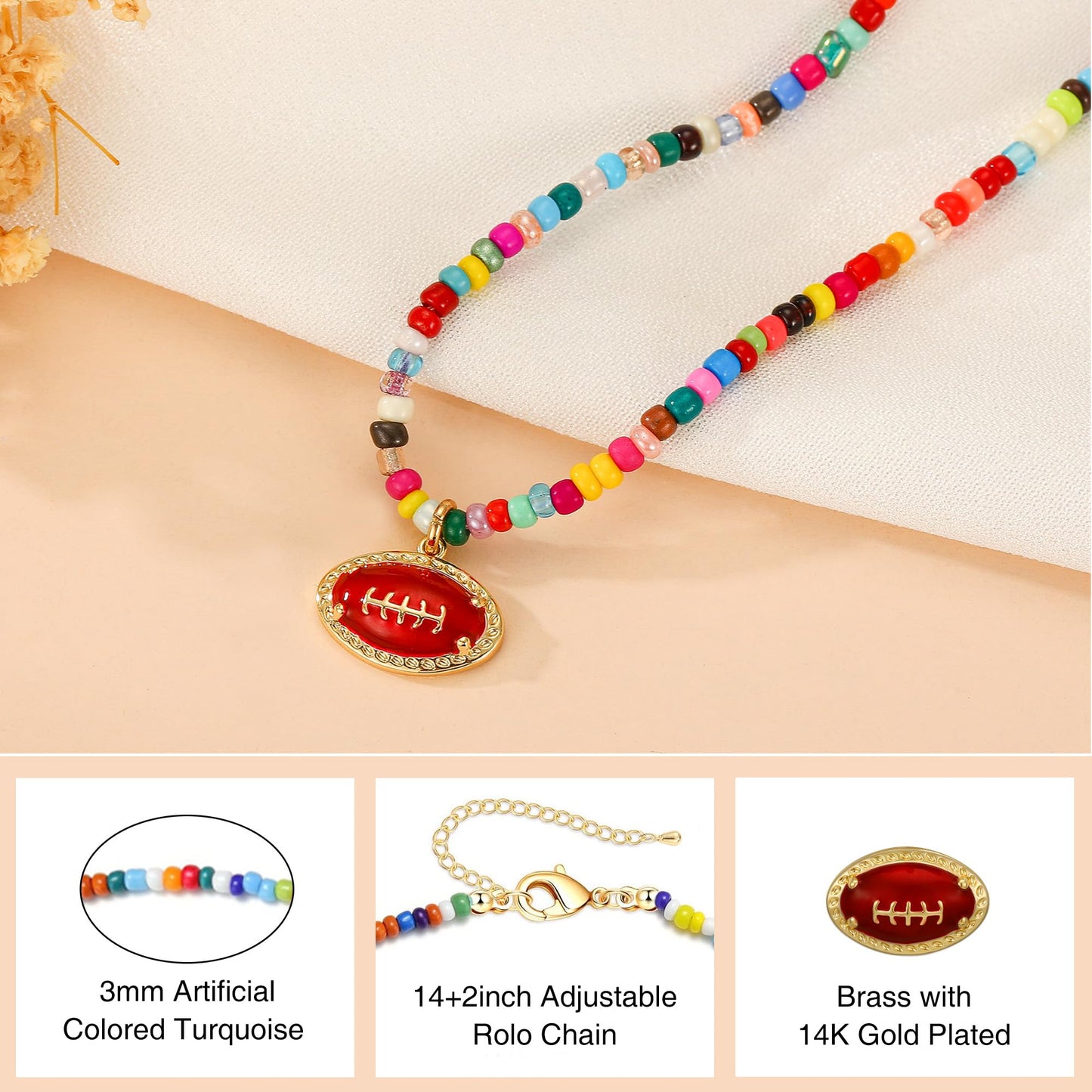 Jesvo Football Necklace for Girls Women, Football Themed Accessories Stuff Pendant Chain Sport Jewelry Gifts Ideas for Team Coac