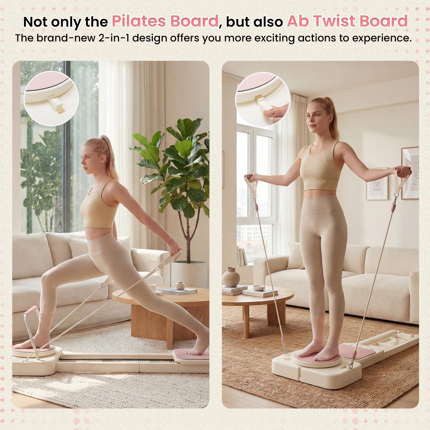 COSIEST 2026 Upgraded Pilates Board w Storage Box, 60" Extended Home Pilates Reformer, Multifunctional Core Fitness Equipment Set, Foldable Pilates Board for Abs Glutes Legs Full Body Toning, Pink