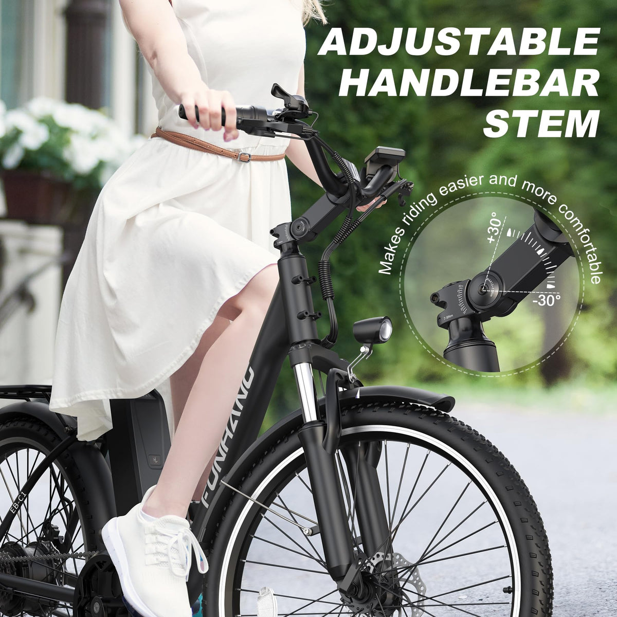 Funhang Electric Bike for Adults, 26" 1000W Peak City Cruiser Ebike, 21.7MPH 50 Miles Commuter Electric Bicycle with 48V 374.4WH Removable Li-ion Battery, Adjustable Stem, Rear Rack, Fenders, 7-Speed