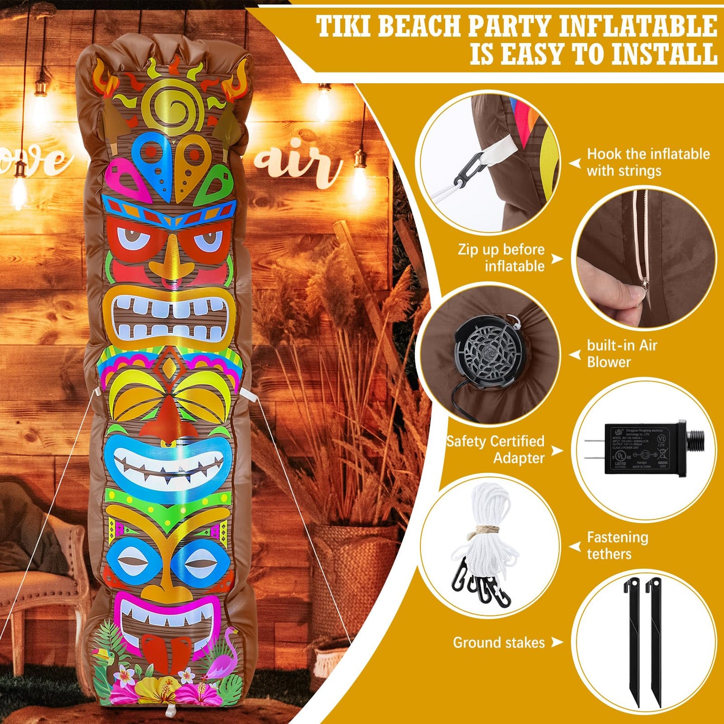 Shappy 5 ft Inflatable Tiki Decoration Outdoor Luau Hawaiian Inflatable Tiki Totem Flamingo Built-in LED Lights Blow up Luau Decor for Summer Beach Tropical Pool Yard Hawaiian Aloha Party Supplies