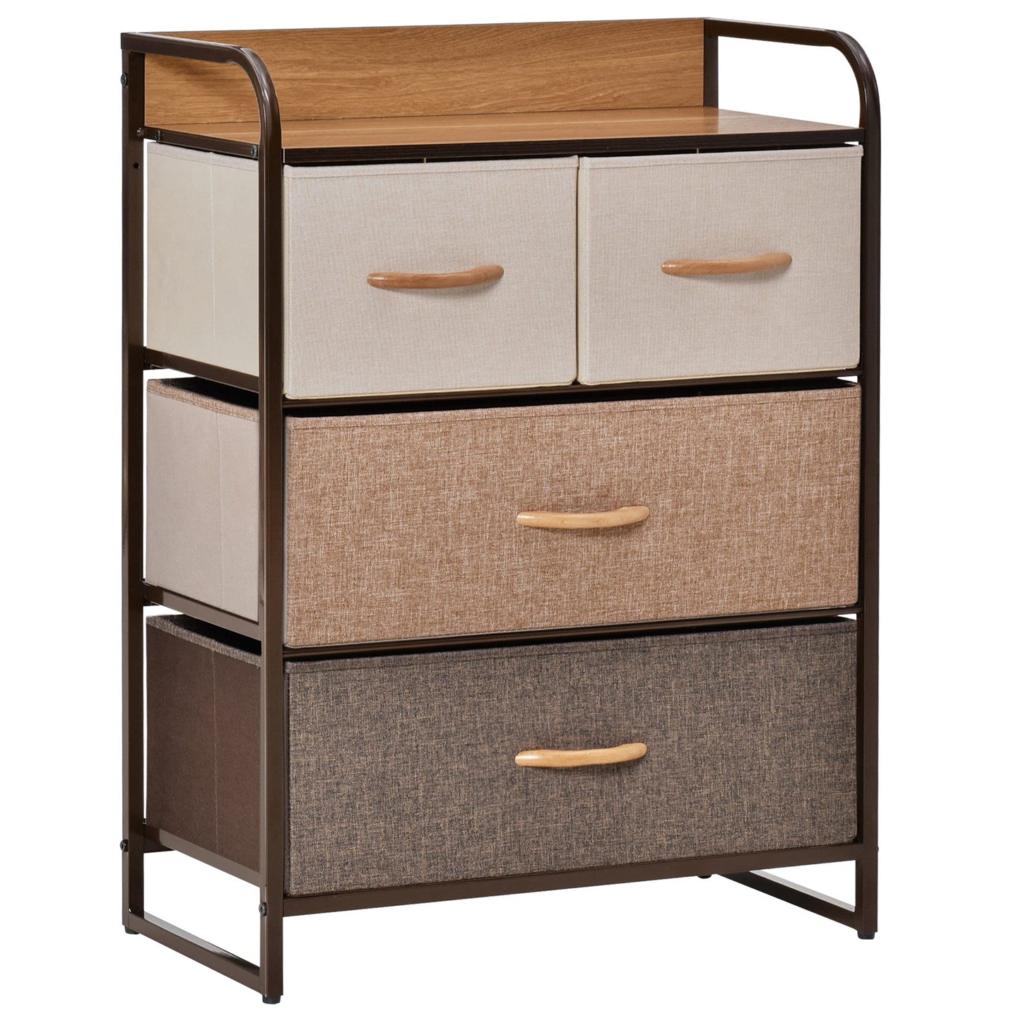HOMCOM 4-Drawer Dresser, Fabric Chest of Drawers, 3-Tier Storage Tower with Steel Frame and Wooden Top for Bedroom, Nursery Room, Multicoloured