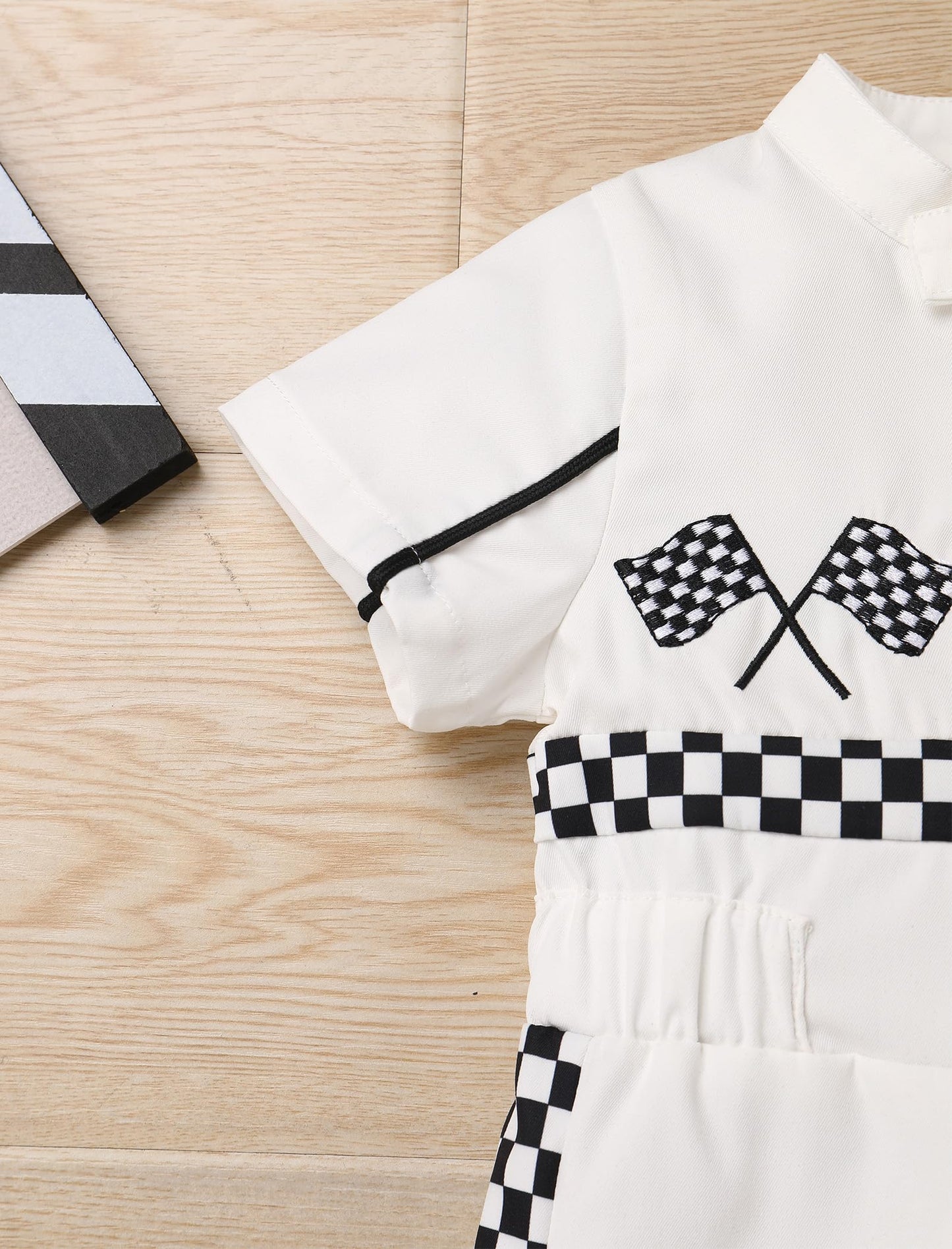 IBTOM CASTLE First Birthday Race Car Driver Outfit Boys Girls Fast One Birthday Cake Smash Photoshoot Clothes Short Sleeve Racer Romper One Year Old Birthday Party Decoration White-1 9-12 Months
