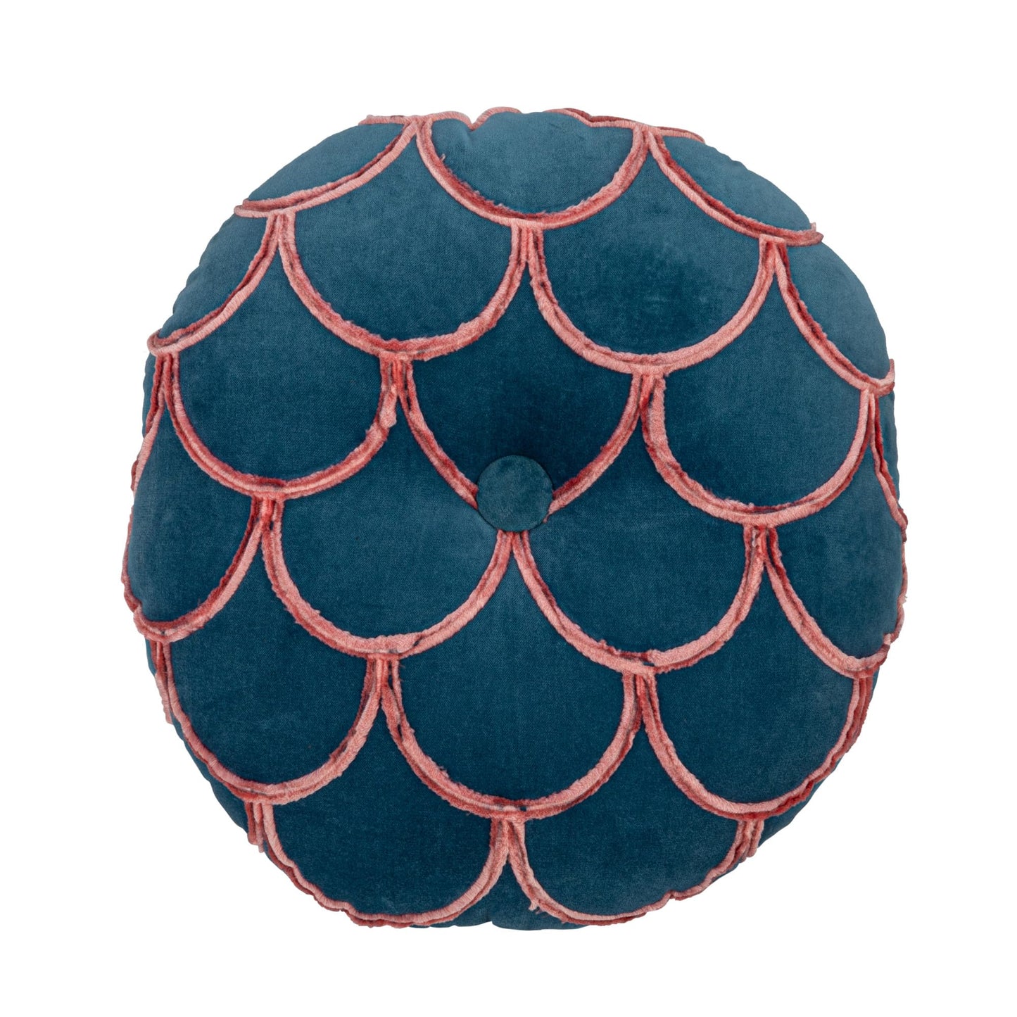 Creative Co-Op 18 Inches Round Cotton Tufted Scallop Pattern, Navy Blue and Pink Pillow, std