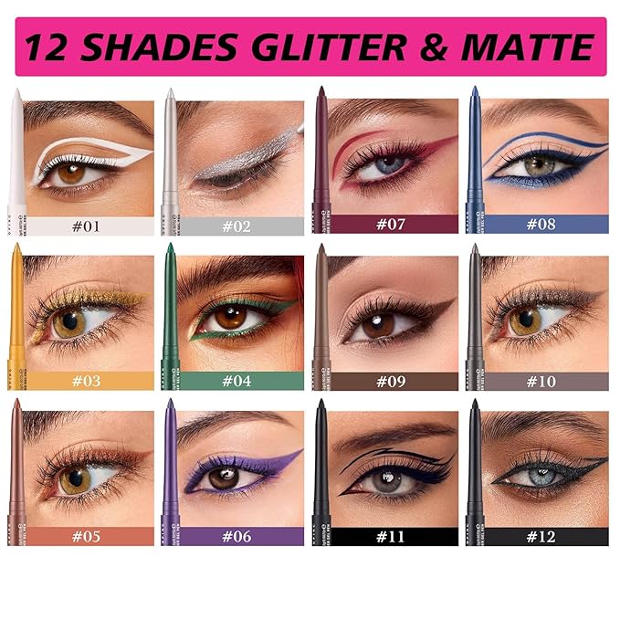 Grey Gray Eyeliner Waterproof Glitter Retractable Gray Grey Eyeliner Pencil Long Lasting Smudge-proof Hypoallergenic (10#)