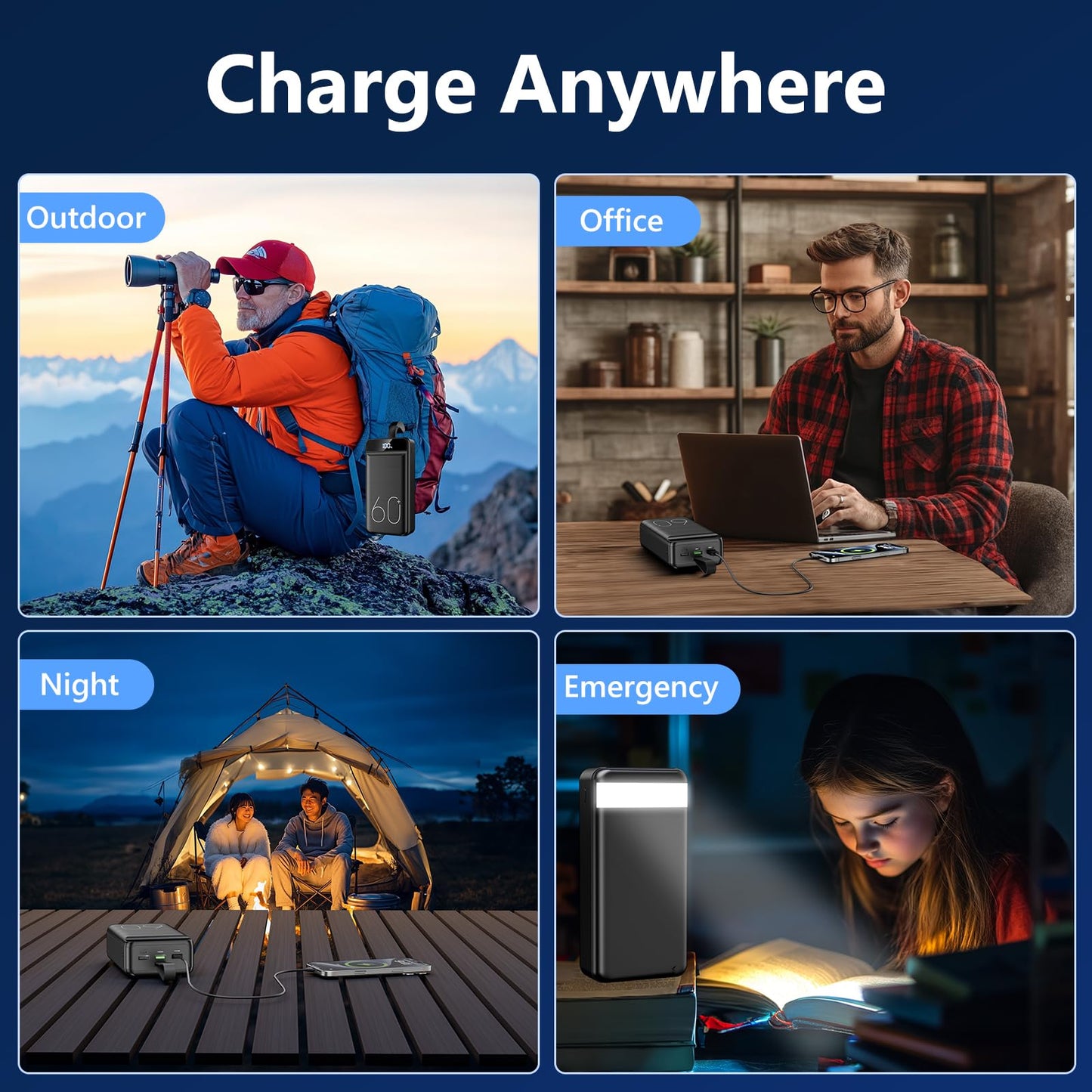 LQHUE Power Bank 60000mAh 22.5W Fast Charging Portable Charger with Flashlight, 4 Outputs & 3 Inputs LED Display Huge Capacity External Battery Pack for Most Electronic Devices on The Market