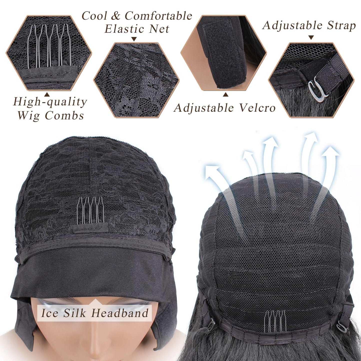 PWEOUKE Yaki Straight Headband Synthetic Wig Glueless Kinky Headband Wigs Natural Black Long 22 Inch None Lace Front Headband St