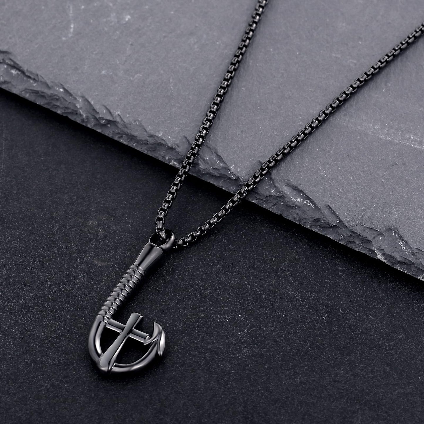 YOUFENG Fishing Hook Urn Necklace for Ashes Stainless Steel Cremation Jewelry Cross Ashes Necklaces Memorial Keepsake Black