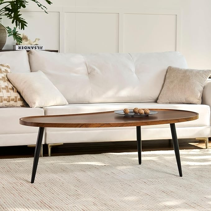 Saint Mossi Modern Coffee Table for Living Room, Mid-Century Mango Shaped Wood Coffee Table, Center Table for Small Space, D47xW23.6xH15, Espresso