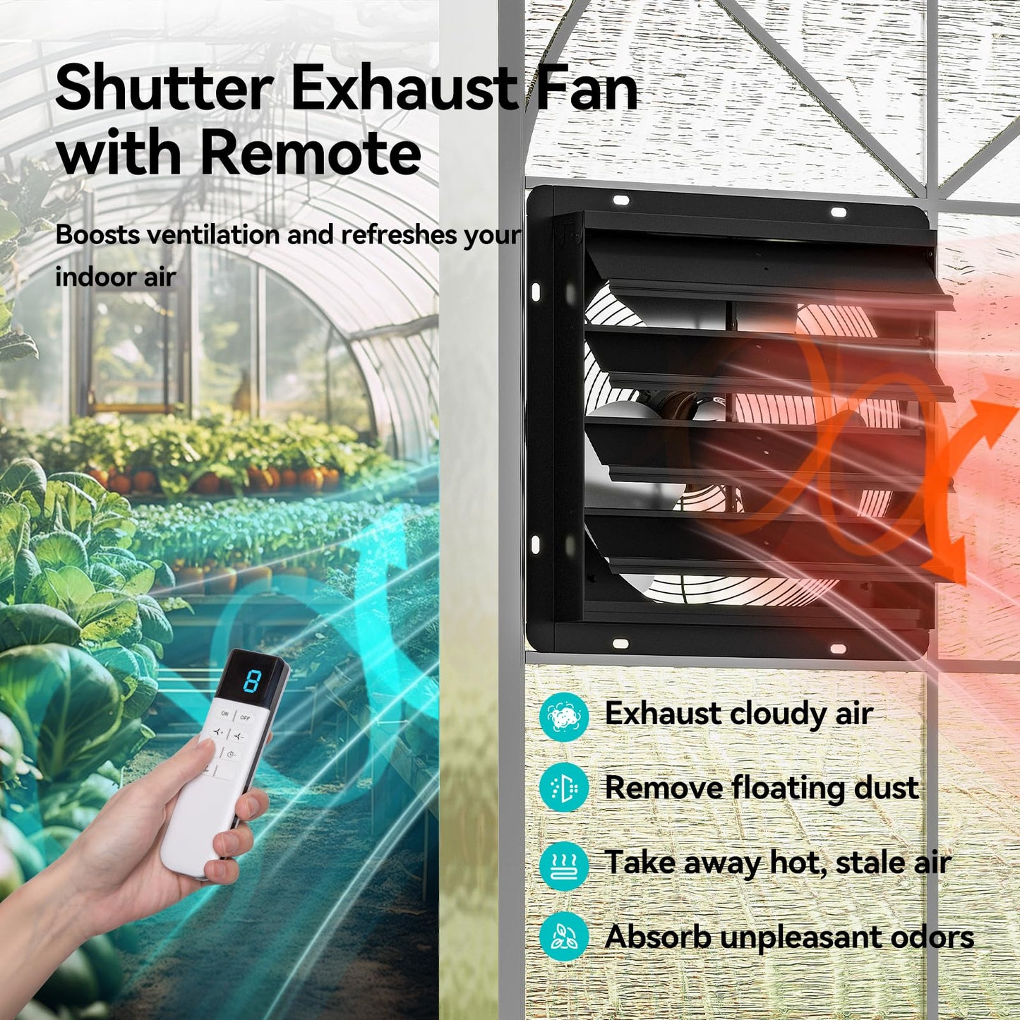 Addlon 14 Inch Shutter Exhaust Fan Wall Mounted With Ec Motors And Remote Control, Timer, 8 Speeds, 1750Cfm, Low Noise, Easy To