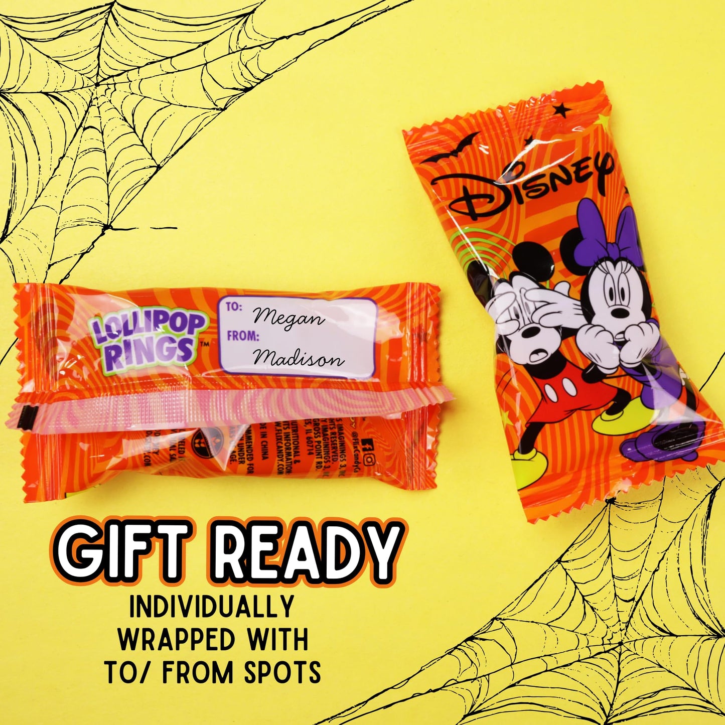Limited Edition Disney Dracula Mickey and Minnie Mouse Halloween Lollipop Rings, Individually Wrapped Trick or Treat Candies, 18 Suckers