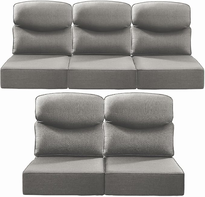 ACTREST Luxury 24x24x6 Inch Smile Outdoor Cushions for Patio 5 Piece Set - Set of 5 Zippered Outside Pillows for Wicker Dining Rocking Swivel Chairs Loveseat Couch Sectional Sofa - Grey