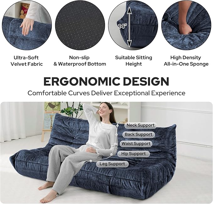 HABUTWAY Bean Bag Chair, Giant Bean Bag Chairs for Adults, 3 Seater Fireside Chair, Lazy Large Floor Bean Bag Sofa for Living Room, Bedroom, Dorm, Office (Navy Blue)
