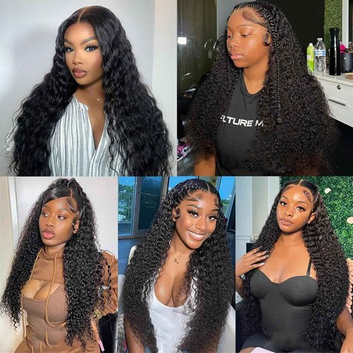 Deep Wave Lace Front Wigs Human Hair 13x4 HD Lace Front Wigs Human Hair Pre Plucked Brazilian Curly HumanHair Wig 200 Density Glueless Frontal Wigs For Women(18inch)