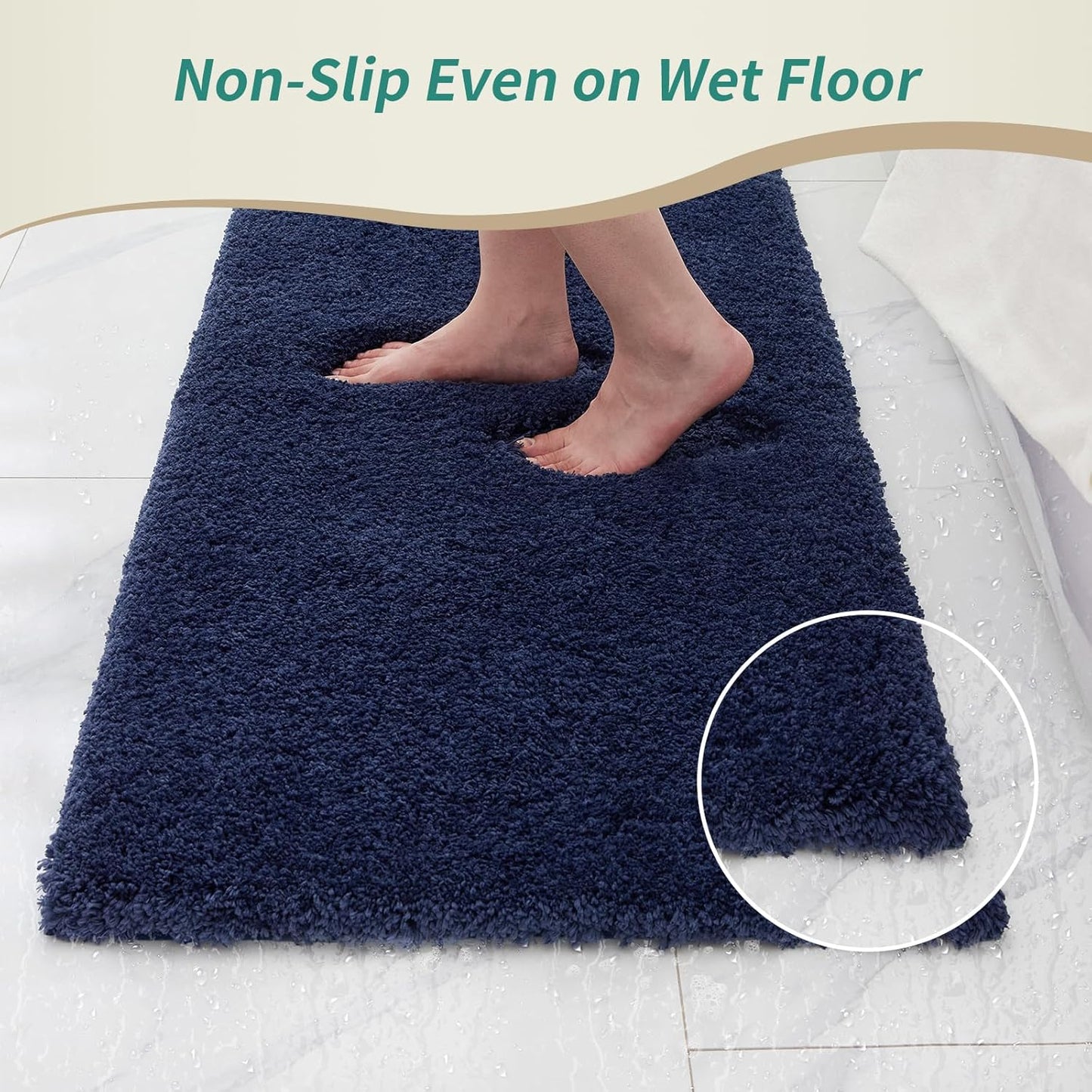 Bathroom Runner Rug 24x70 Navy Non Slip Fluffy Long Bath Mat for Bathroom Floor Washable Plush Luxury Bath Rug for Tub Absorbent Shower Sink Mat Bedside Rug