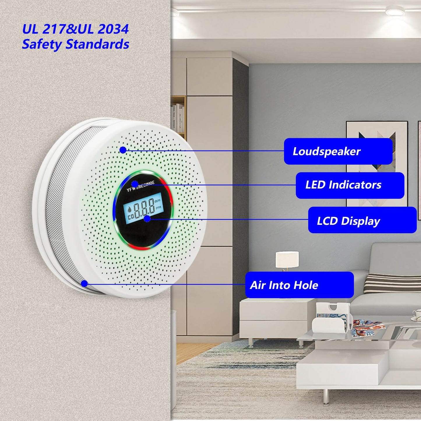 Yfwsrecinoe 3 Pack Upgraded Combination Smoke and Carbon Monoxide Alarm Detector, Dual Sensor Smoke Alarm&Carbon Monoxide Detector (Includes Battery)