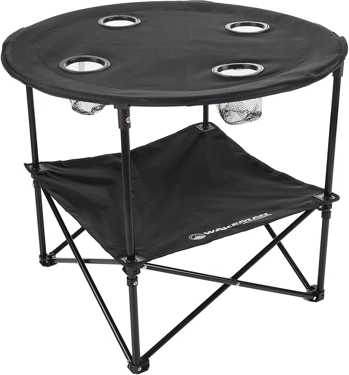 Camping Table - 2-Tier Folding Table with 4 Cupholders and Carry Bag for Picnic, Tailgate, Beach, or Camp - Camping Gear b...