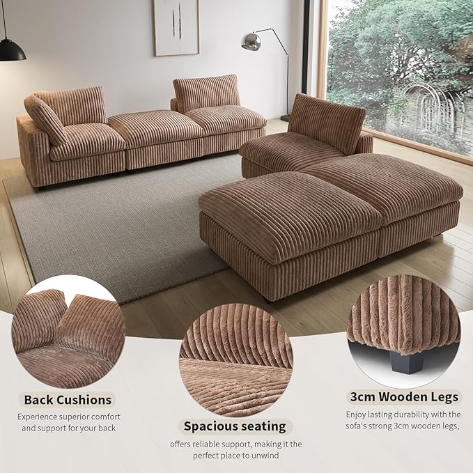WJShome Cloud Couch Modular Sectional Sofa,157" Oversized 8 Seater Convertible Sofa,U Shaped Couch with Ottoman,Plush Sofas with 2 Chaise for Living Room,Covers Washable&Replaceable (Brown)