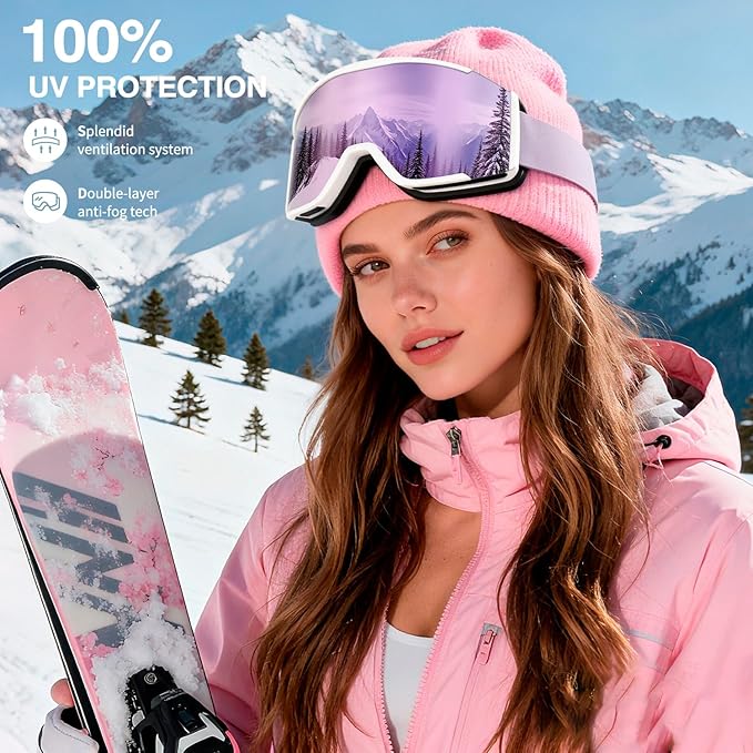 Ski Goggles for Men Women,Anti Fog UV Protection Snowboard Goggles for Adult & Youth,OTG Snow Skiing Goggles