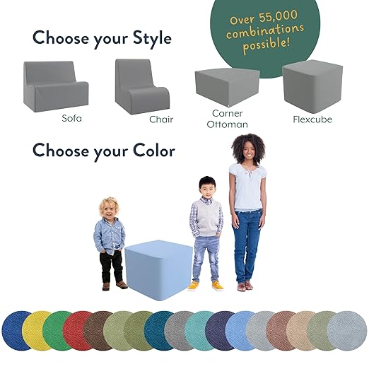 Children's Factory Versatile 3-in-1 FlexCube, Mix-and-Match Kids Chairs, Sofas, Corner Ottomans and Cubes, Foam-Filled and Water-Resistant, Flexible Seating for Classroom Elementary, Yellow Ottoman