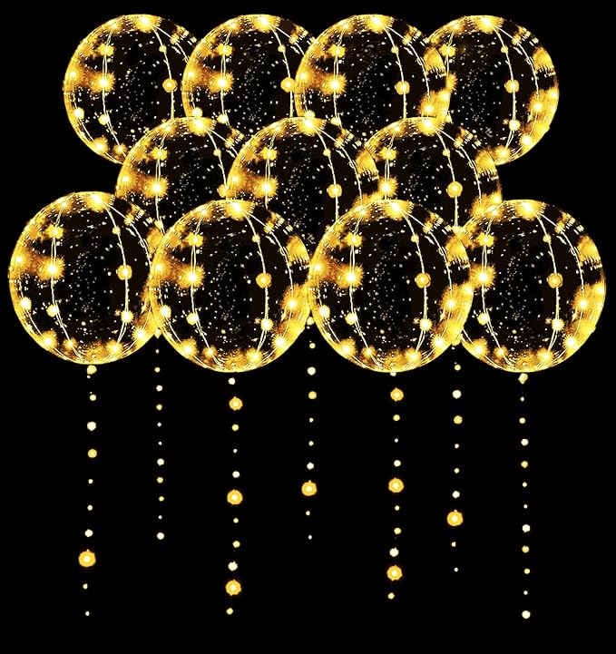 LED Balloons 10 Pack, Light Up Balloons 20 Inches Clear Helium Bobo Balloon, Glow Bubble Balloons with String Lights for V...