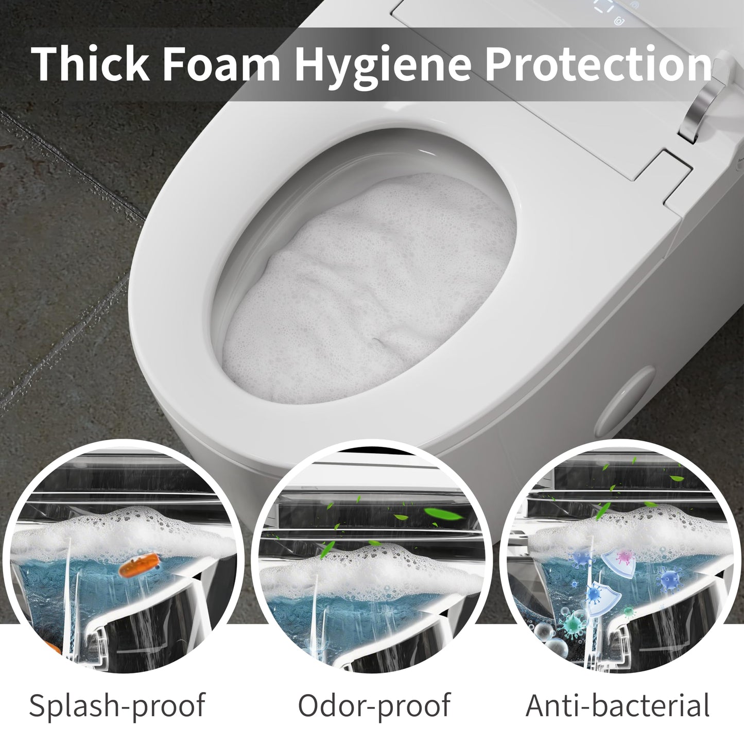 BYBARENOVA Luxury Smart Toilet, Bidet Toilet with Foam Dispenser, Auto Open/Close, MAP 1000g Powerful Auto-Flush, Warm Water/Dryer, ADA Chair Height Elongated Heated Seat, Deodorization