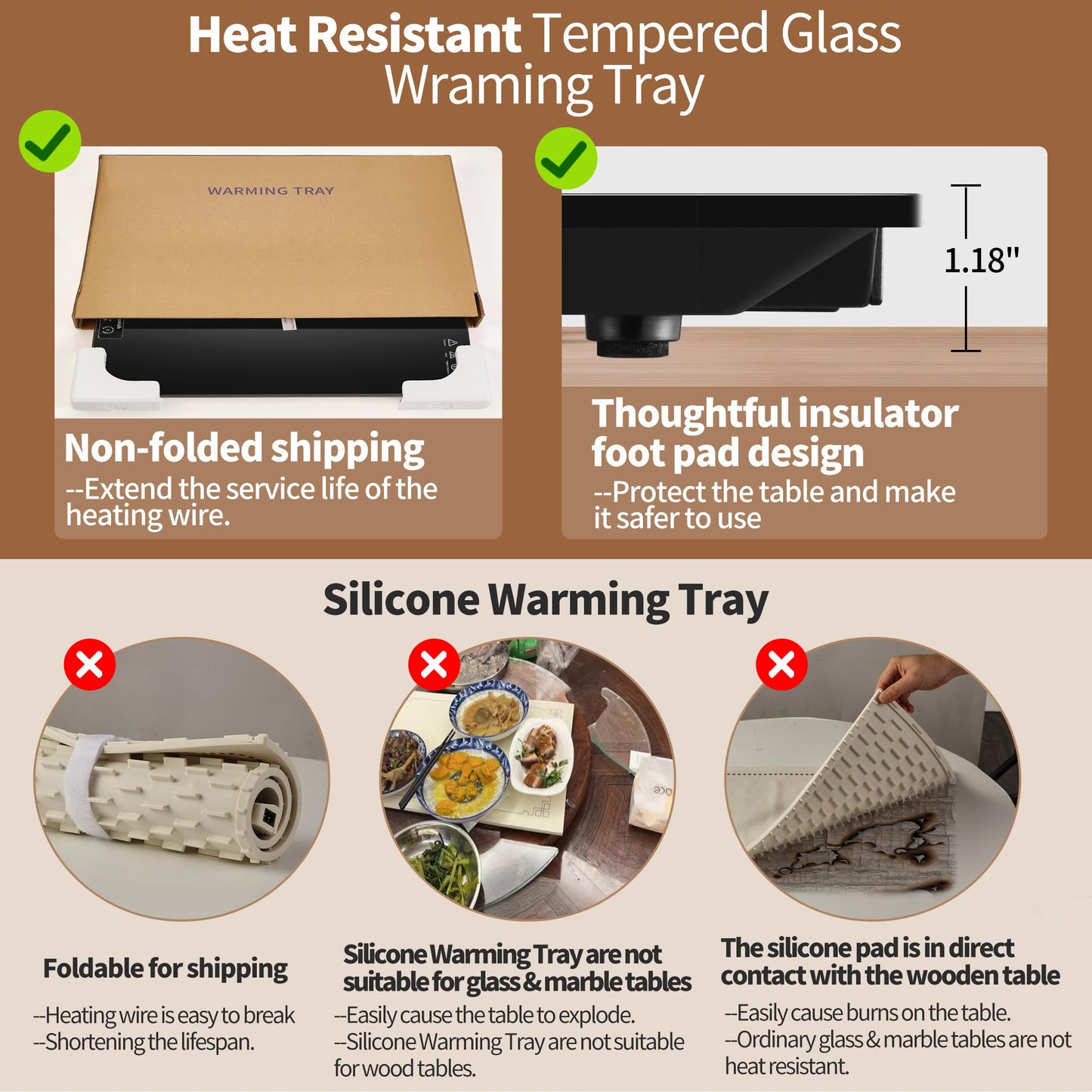 Warming Mat for Food (L 22"x14"), Warming Trays for Buffets Party & Daily Use, Temperature Control Food Warmer, Full Surface Warm Tempered Glass Food Warming Mat, Black Electric Warming Tray