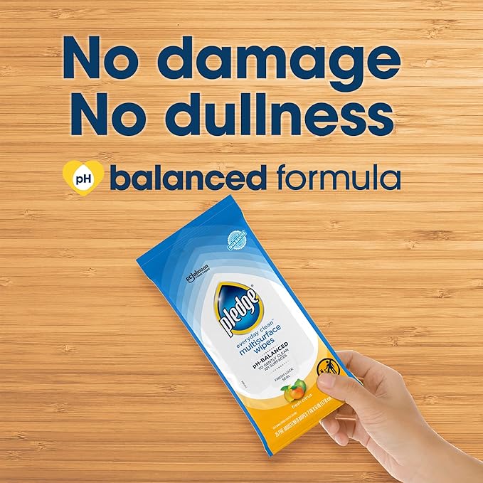 Pledge Multisurface Cleaning Wipes, pH Balanced, Fresh Citrus, 25 Count