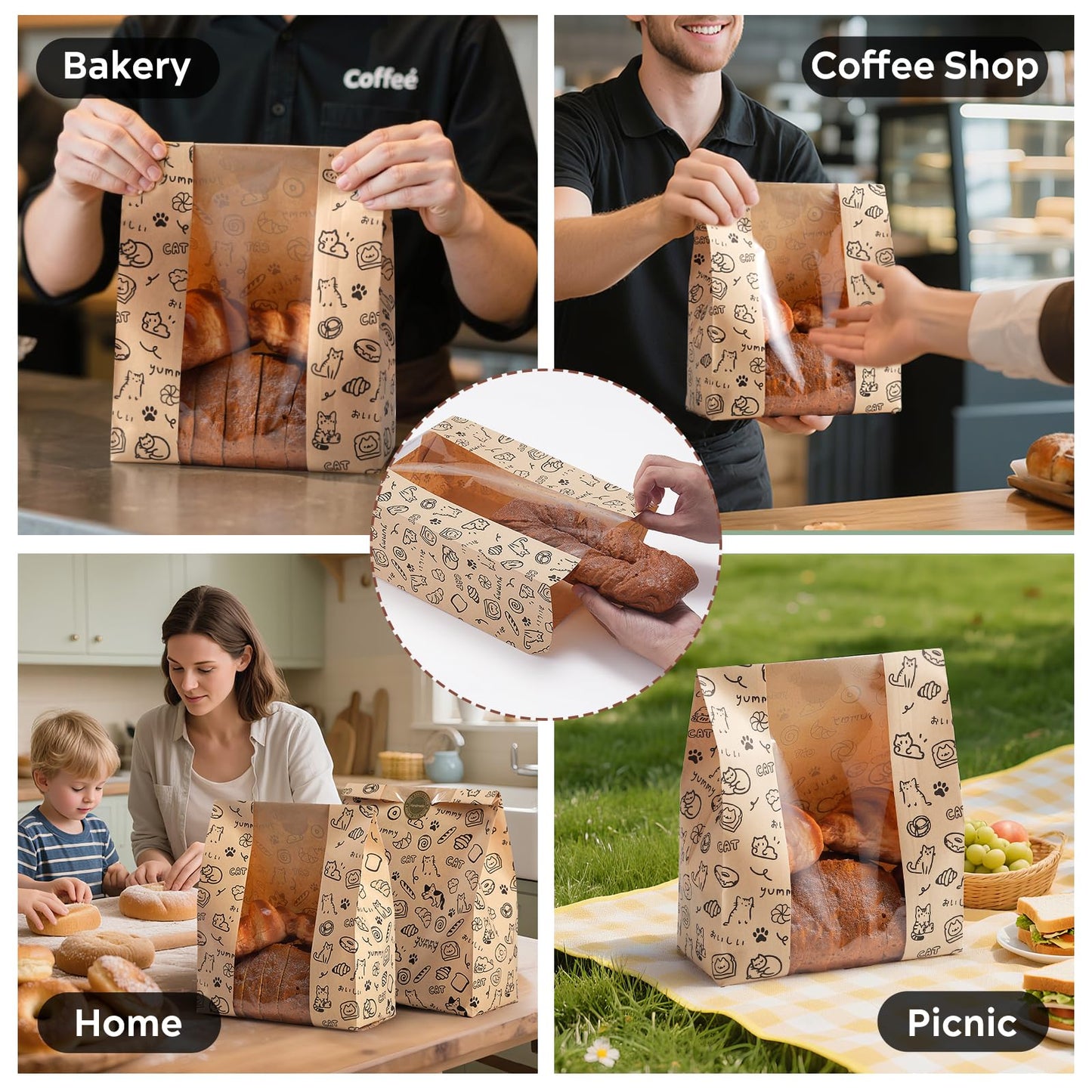 betkou 24PCS Paper Bread Bags for Homemade Bread and Sourdough, Clear Window Bakery Bags for Storage and Gifting, 50% Thicker Kraft Material, Includes Sealing Stickers