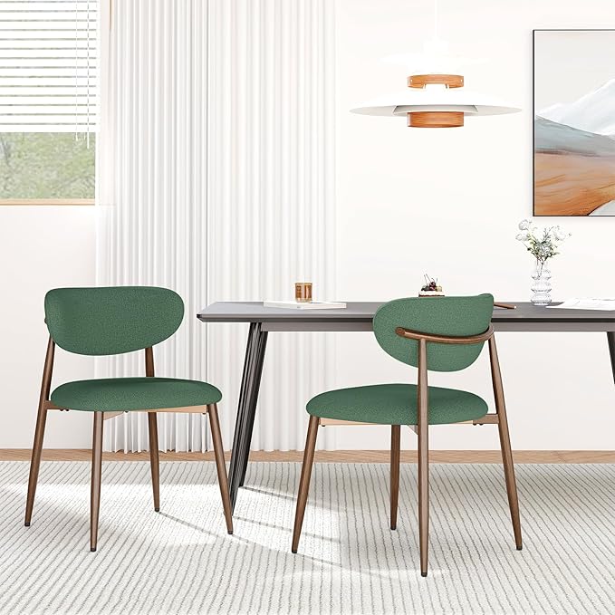 MALOL Dining Chairs Set of 2, Upholstered Dining Room Chairs with Metal Legs and Anti Slip Pads, Curved Back Kitchen Chair for Home and Restaurant Use, Green