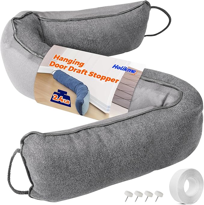 Holikme Weighted Door Draft Stopper, Heavy Duty Under Door Draft Blocker Bottom Door Seal Noise and Air, Door Guard Saving Energy, Grey