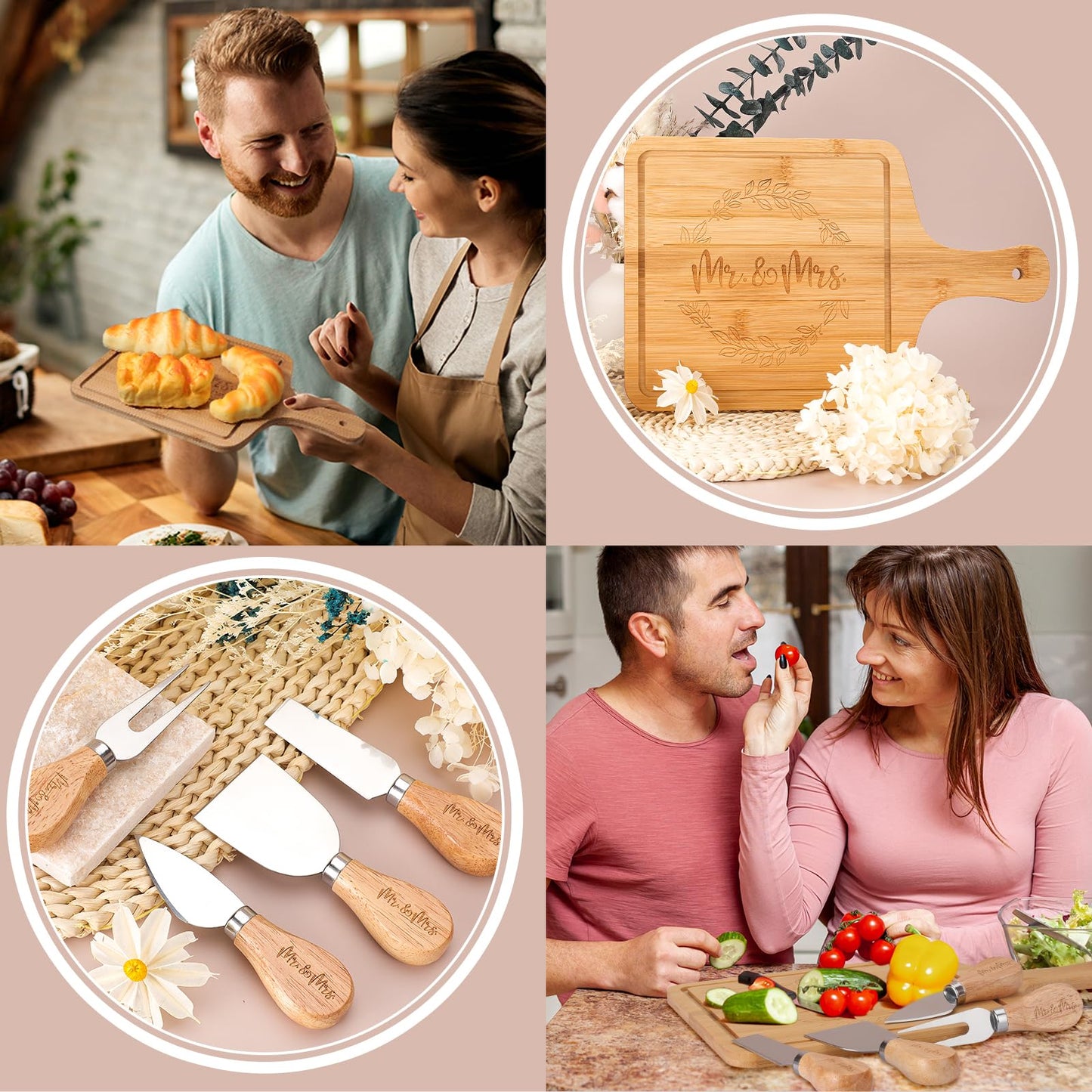 pengtai Wedding Gifts for Couples 2025,Bride Gifts,Newlywed Mr and Mrs Present,Bamboo Serving Board Candle Basket for Husband Wife