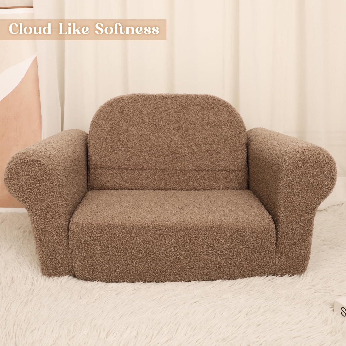 Hrebr Chairs for Toddler, 2-in-1 Toddler Soft Teddy Baby Couch Fold Out, Convertible Chair to Lounger for Girls and Boys|Safety Certified | Gift for Children