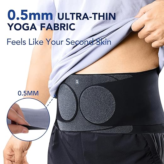 Fitomo 0.5mm Ultra Thin Back Brace for Women Men, Seamless Yoga Fabric for All Day Comfort, Wear under Clothes, Enhanced Lumbar Pad for Lower Back Pain Relief, Sciatica, Posture, Lifting, Black, Size L