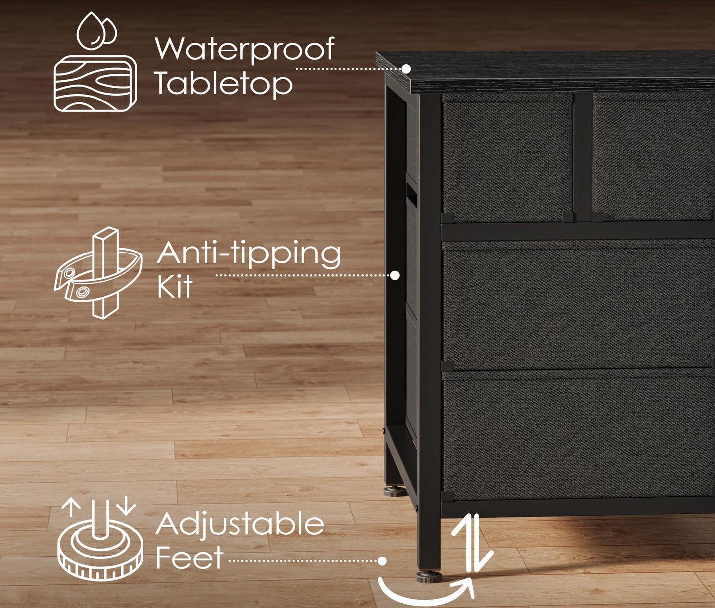 Huuger 63 Inch Dresser TV Stand with LED Lights, Power Outlets and USB-C Port, 12 Fabric Drawer Dresser for Bedroom, Wide Entertainment Center for 65, 70 Inch TV, Open Shelf, Black