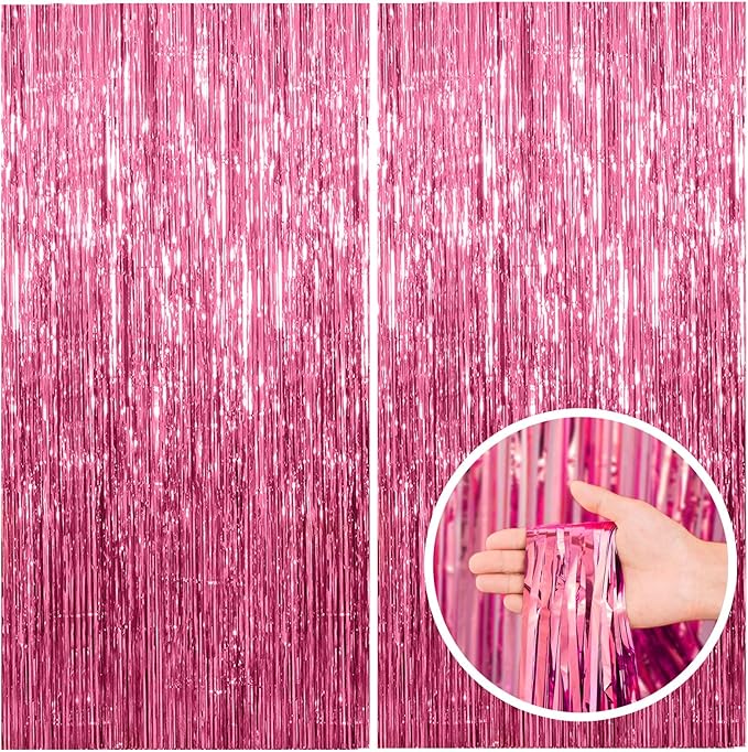 2 Pack Pink Backdrop Party Decorations Tinsel Curtain Party Backdrop Foil Fringe Birthday Decorations Photo Booth Streamer...